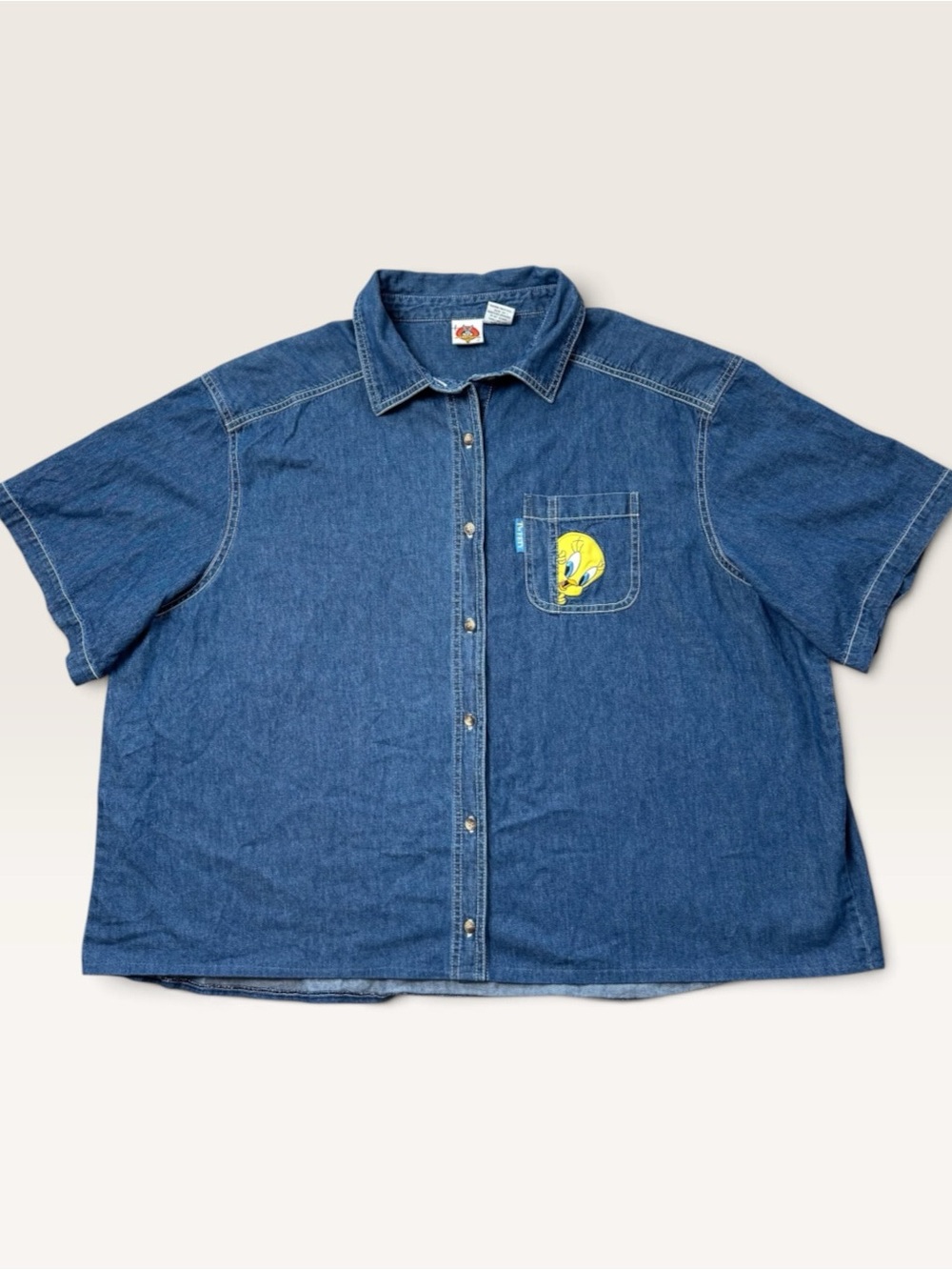 Looney Tunes Tweety Bird Denim Button Down Shirt Plus Size 26/28